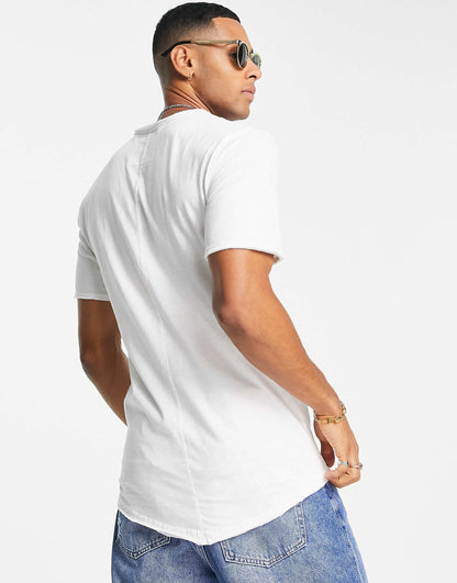 Raw Edge Longline Curve Hem T-Shirt