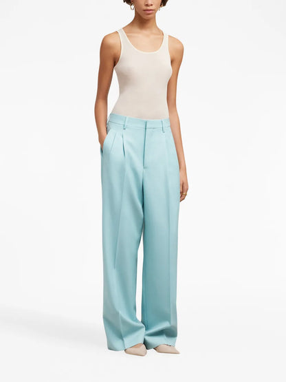 Pleated Long-Length Wool Trousers