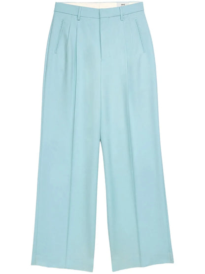 Pleated Long-Length Wool Trousers