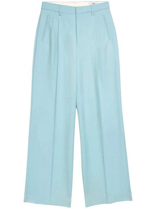 Pleated Long-Length Wool Trousers