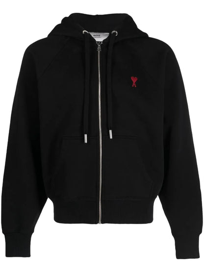 Ami De Coeur-Embroidered Zip-Up Hoodie
