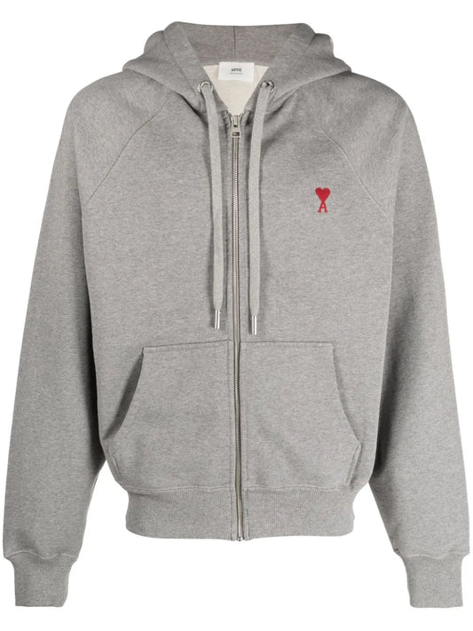 Ami De Coeur-Embroidered Zip-Up Hoodie