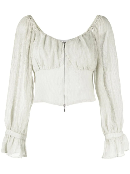 Boat-Neck Long-Sleeve Blouse