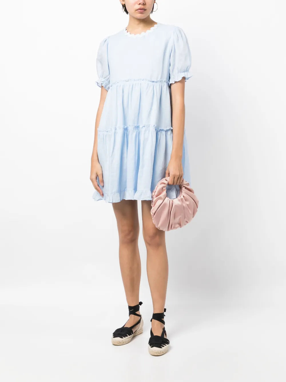 Tiered Short-Sleeved Flared Dress