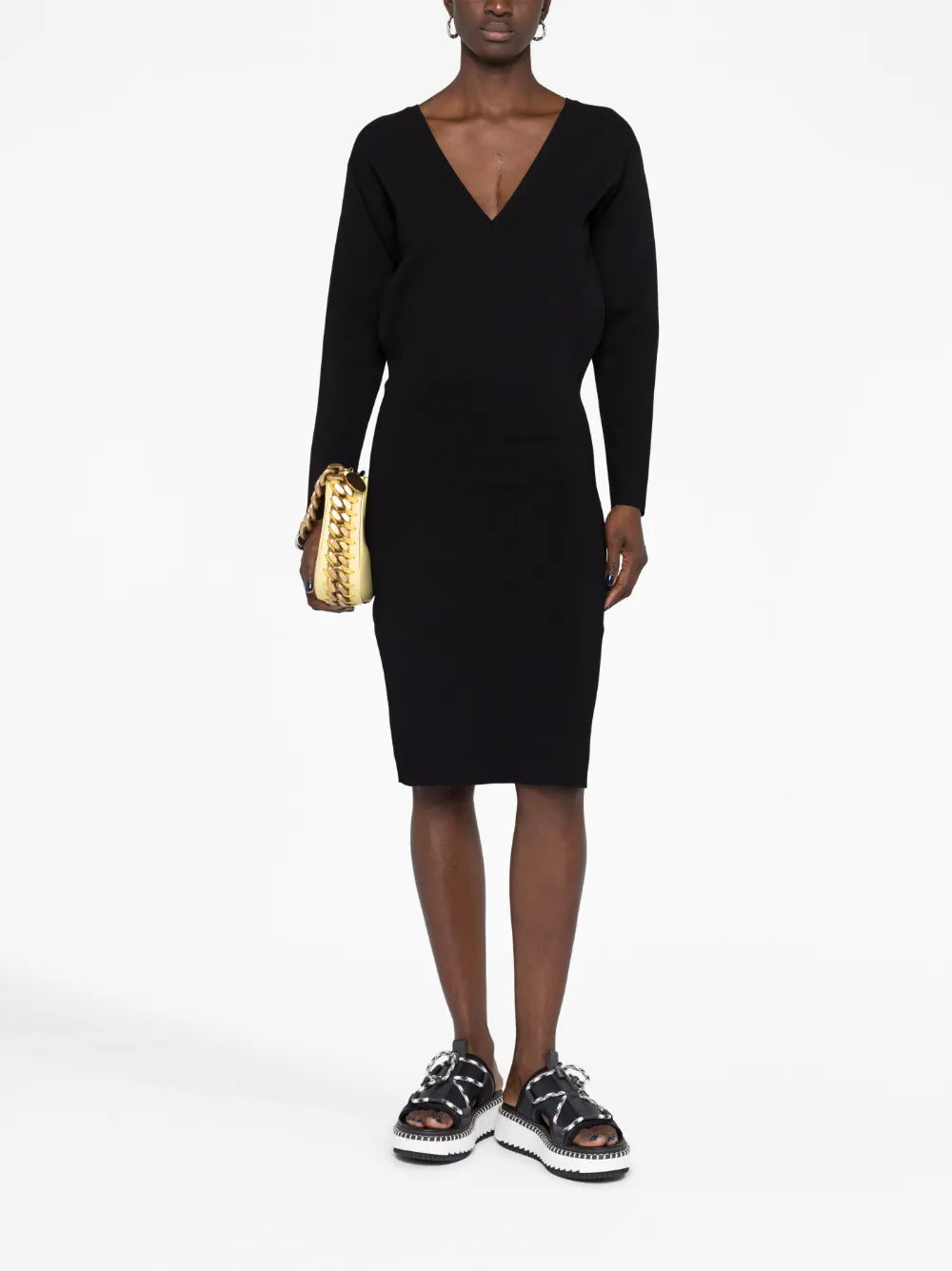 V-Neck Knitted Midi Dress