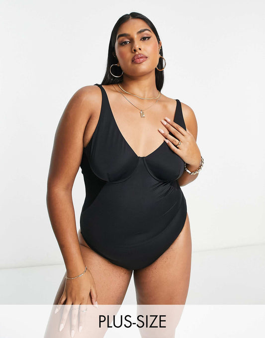 Fuller Bust Underwired Control Swimsuit With Mesh Insert