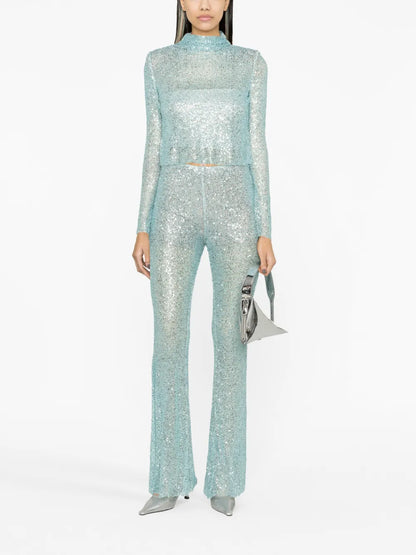 Sequin-Embellished Mesh Trousers