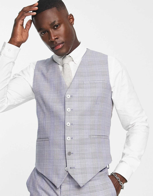 Earlswood Slim Fit Single Breast Check Waistcoat