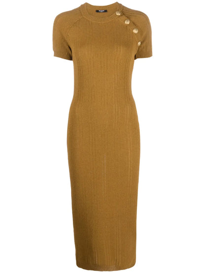 Button-Embellished Midi Dress