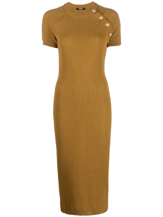 Button-Embellished Midi Dress