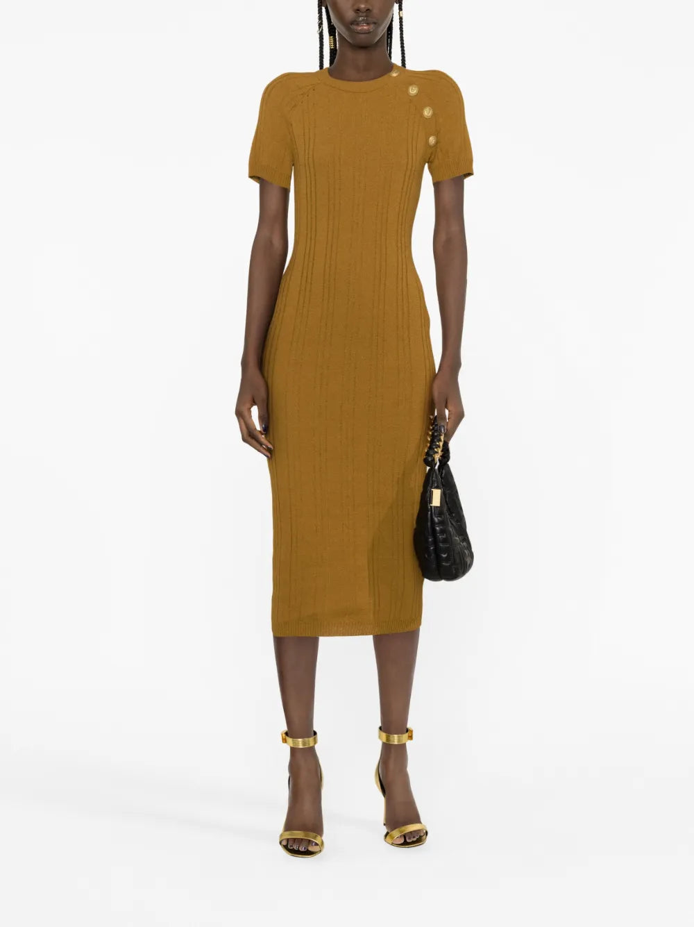 Button-Embellished Midi Dress