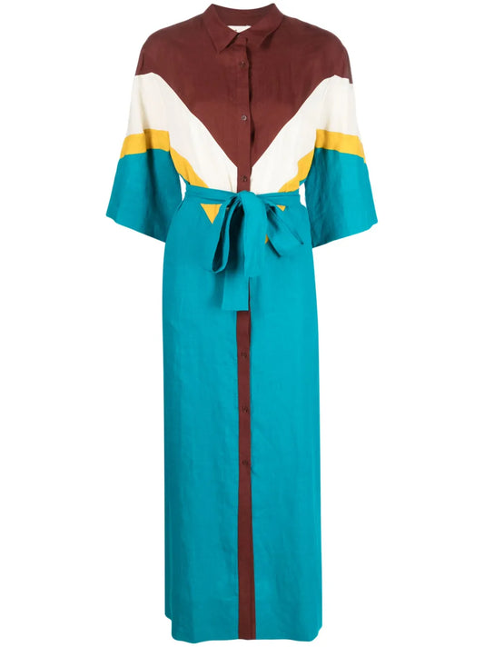 Panelled-Design Linen Maxi Dress