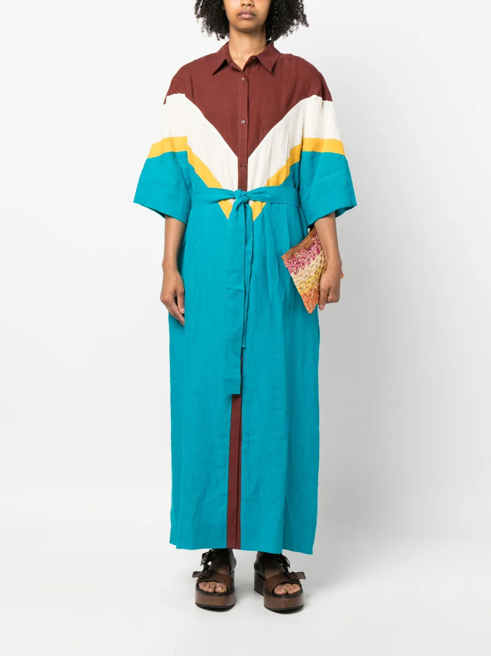 Panelled-Design Linen Maxi Dress