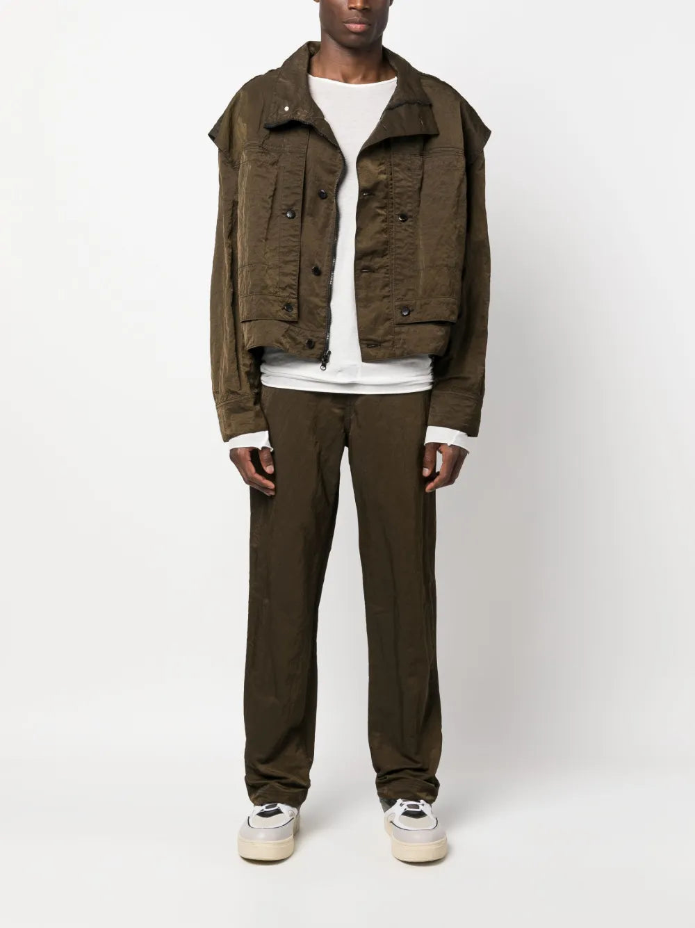 Crinckled-Finish Straight-Leg Trousers