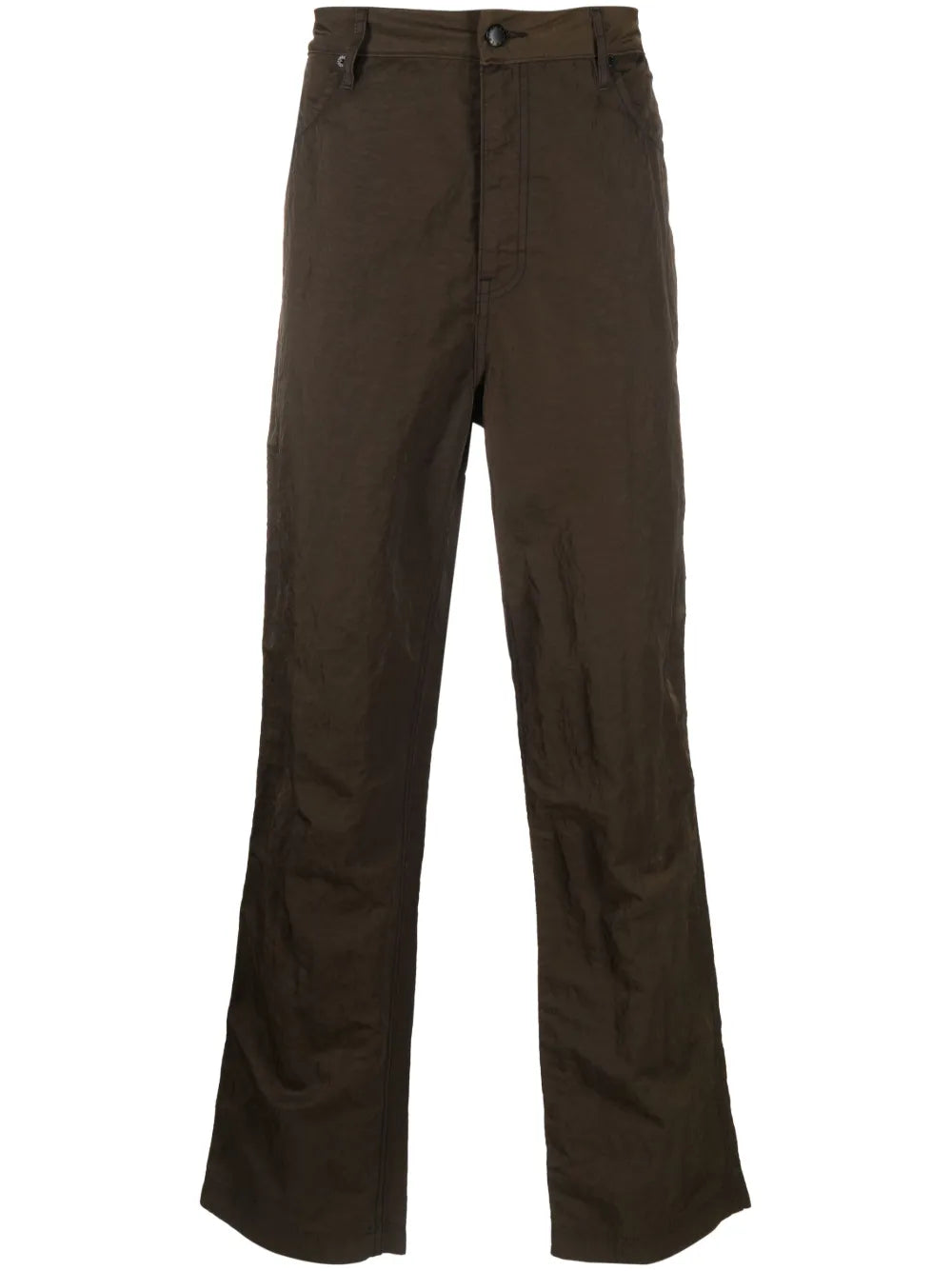 Crinckled-Finish Straight-Leg Trousers