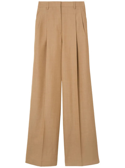 Wide-Leg Pleated Wool Trousers