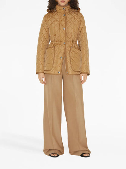 Diamond-Quilted Hooded Jacket