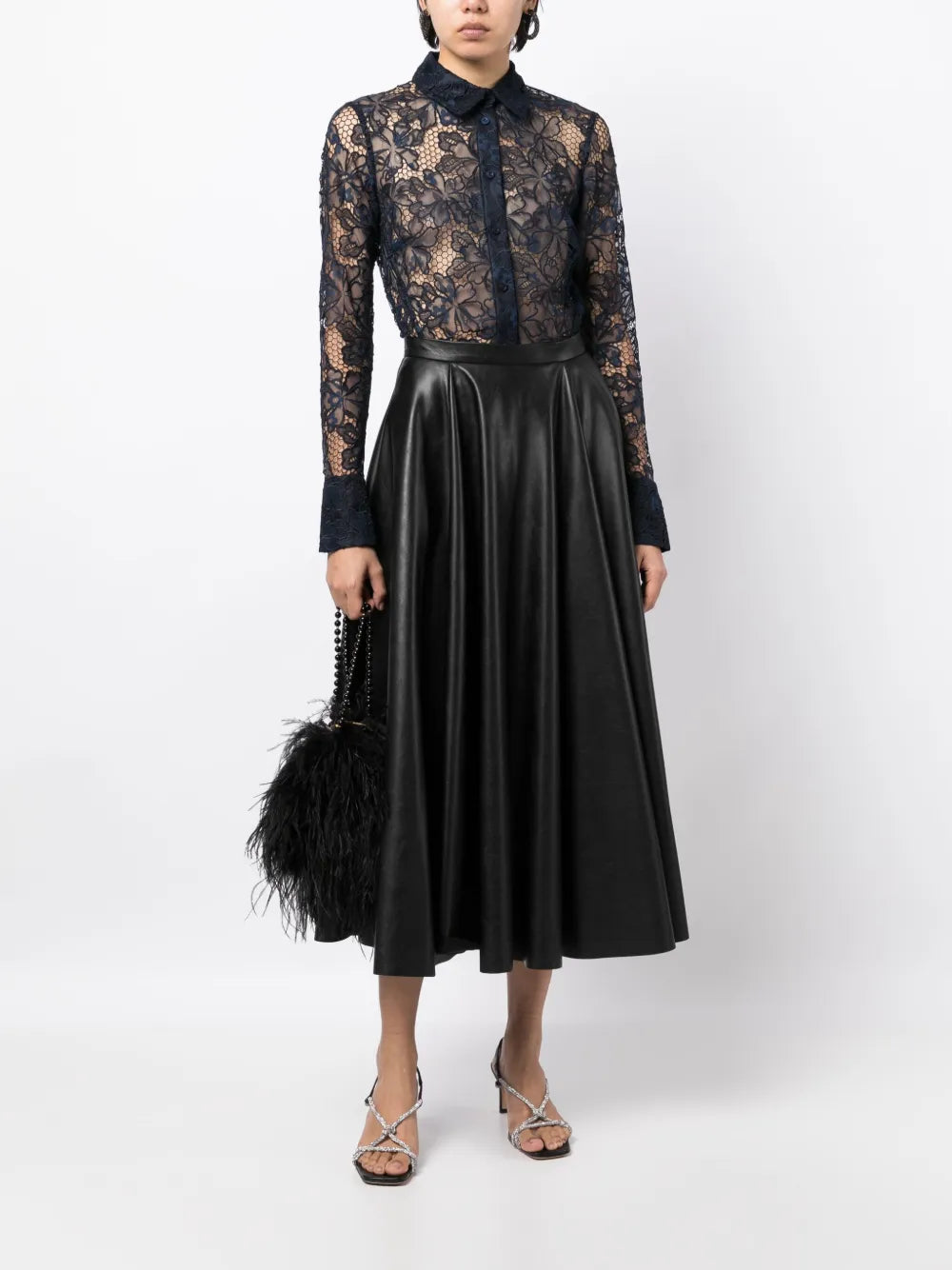 Floral-Lace Semi-Sheer Shirt