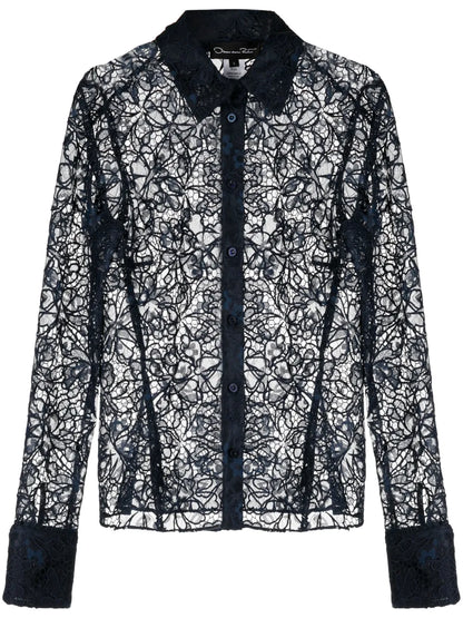 Floral-Lace Semi-Sheer Shirt