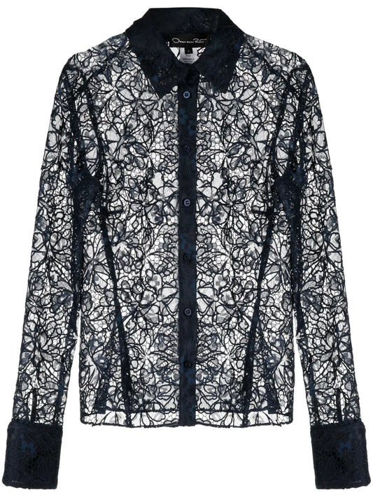 Floral-Lace Semi-Sheer Shirt