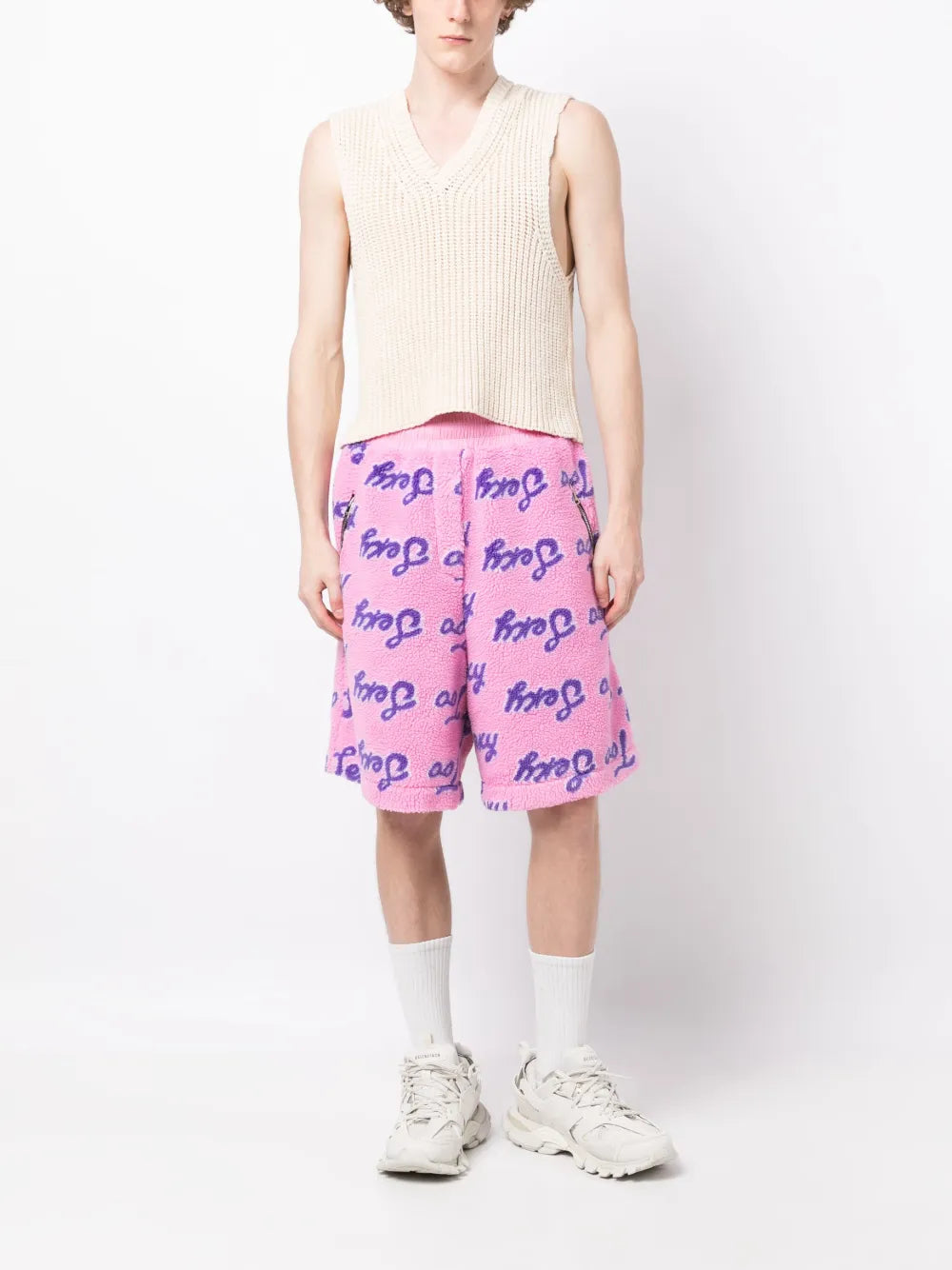 Graphic-Print Textured Track Shorts