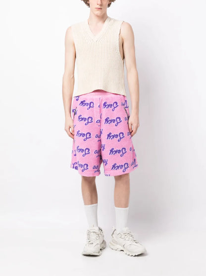 Graphic-Print Textured Track Shorts