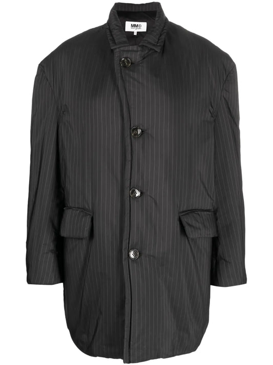 Pinstripe Button-Fastening Jacket