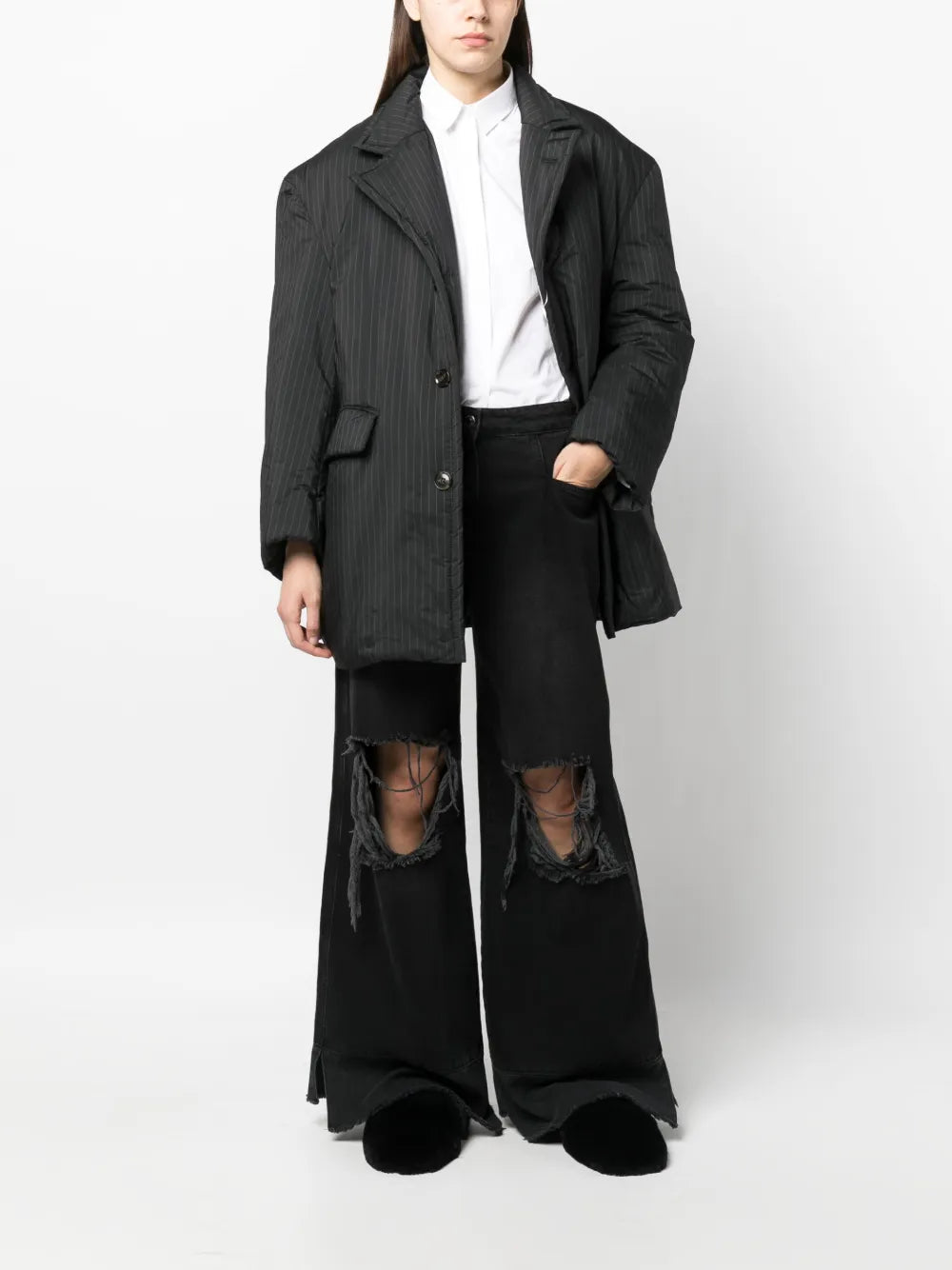 Pinstripe Button-Fastening Jacket