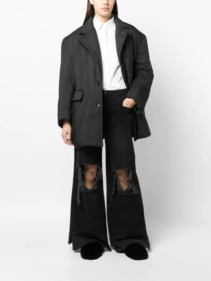 Pinstripe Button-Fastening Jacket