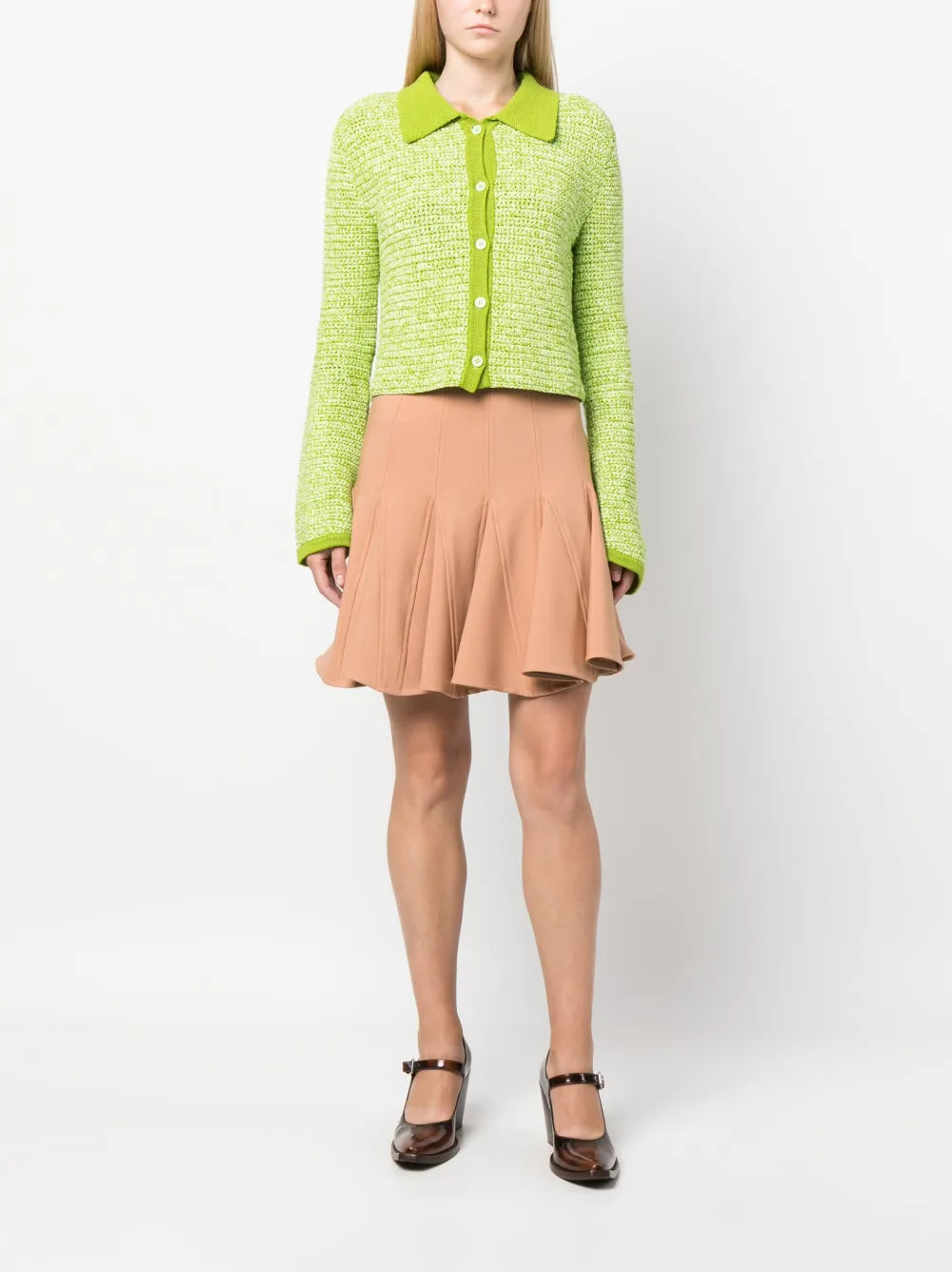 Pleated-Edge Stretch-Design Skirt