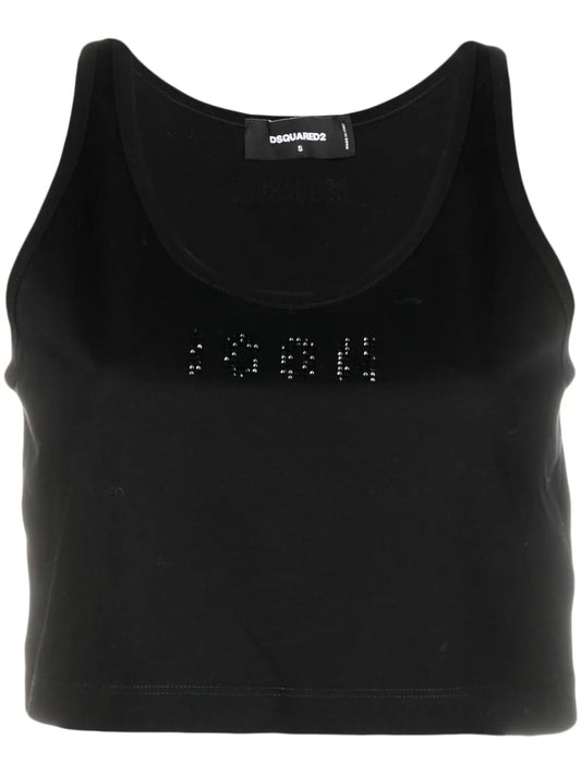Icon Rhinestone-Embellished Cotton Crop Top