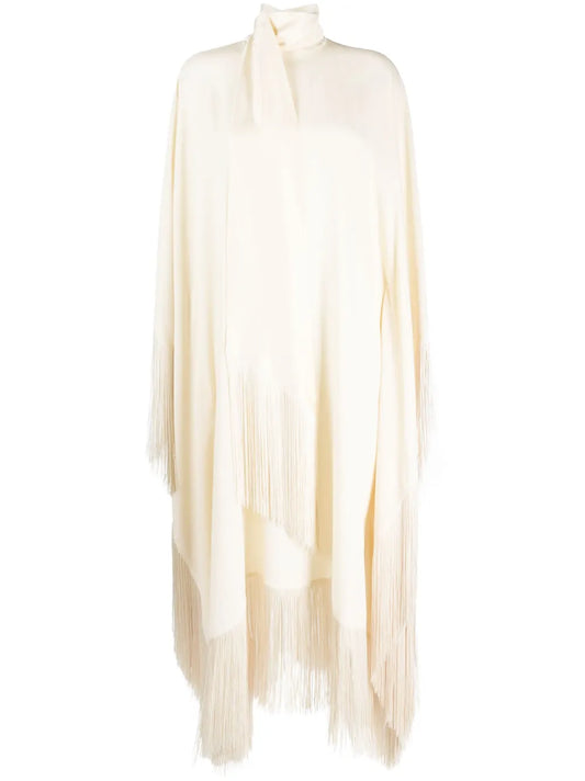 Long-Sleeve Fringed Midi Dress