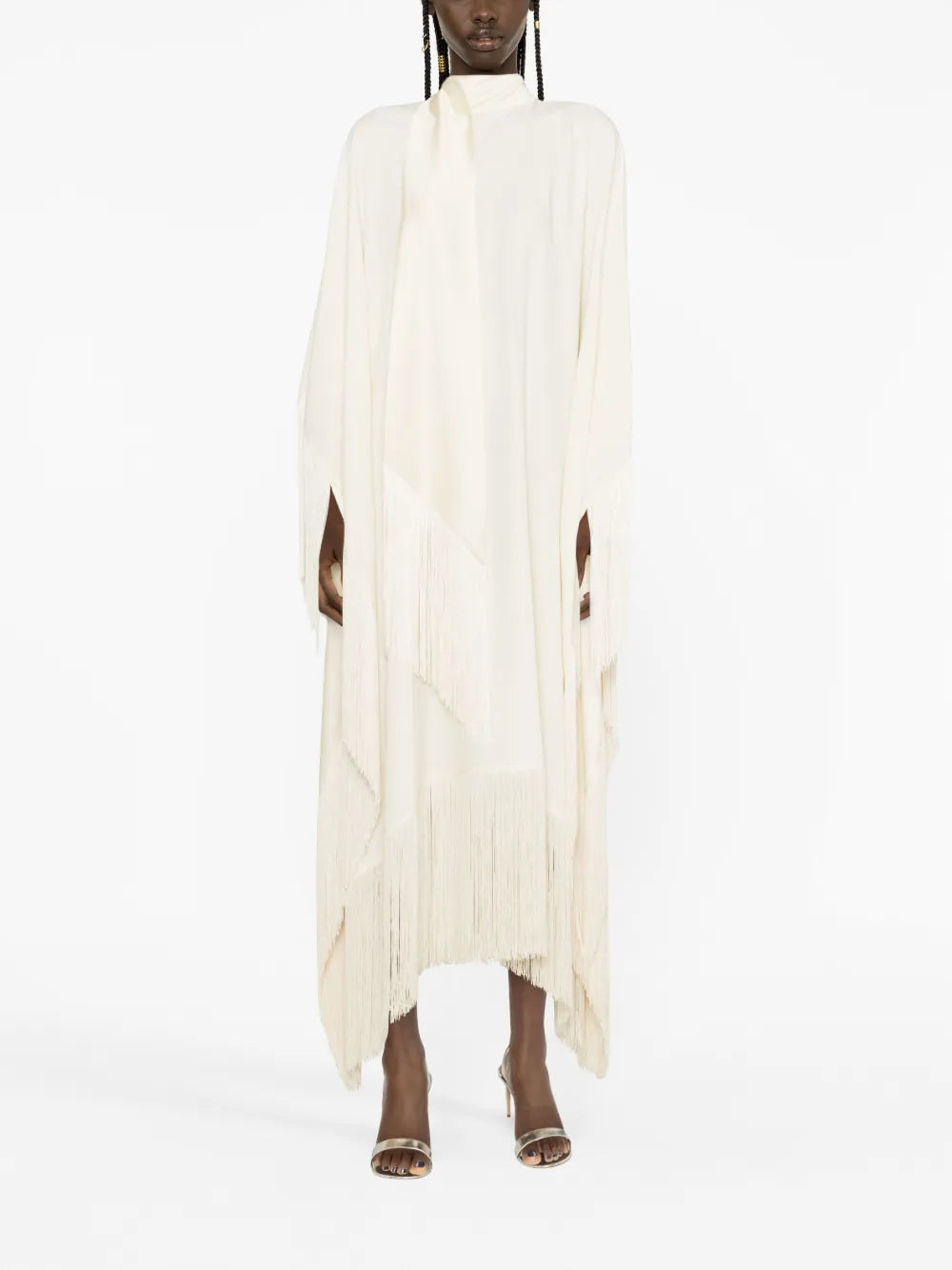 Long-Sleeve Fringed Midi Dress