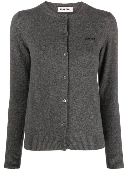 Logo-Intarsia Fine-Knit Cardigan
