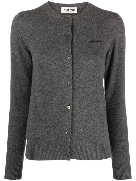 Logo-Intarsia Fine-Knit Cardigan