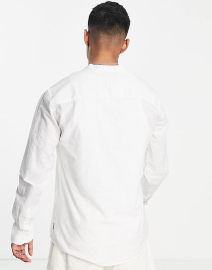 Linen Mix Grandad Collar Shirt