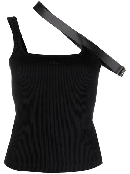Strap-Detail Ribbed Tank Top