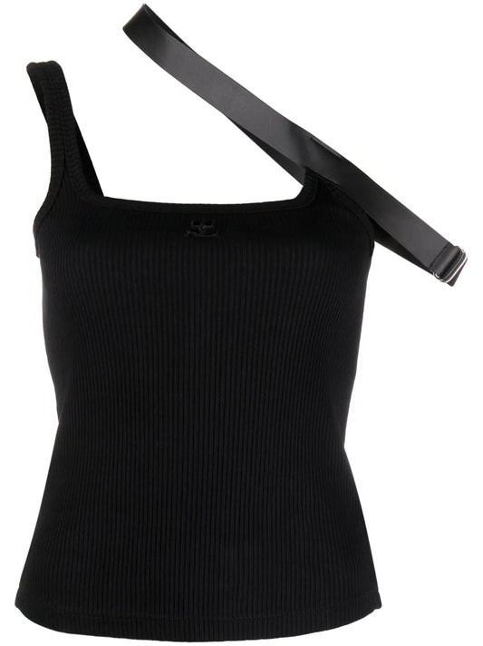 Strap-Detail Ribbed Tank Top