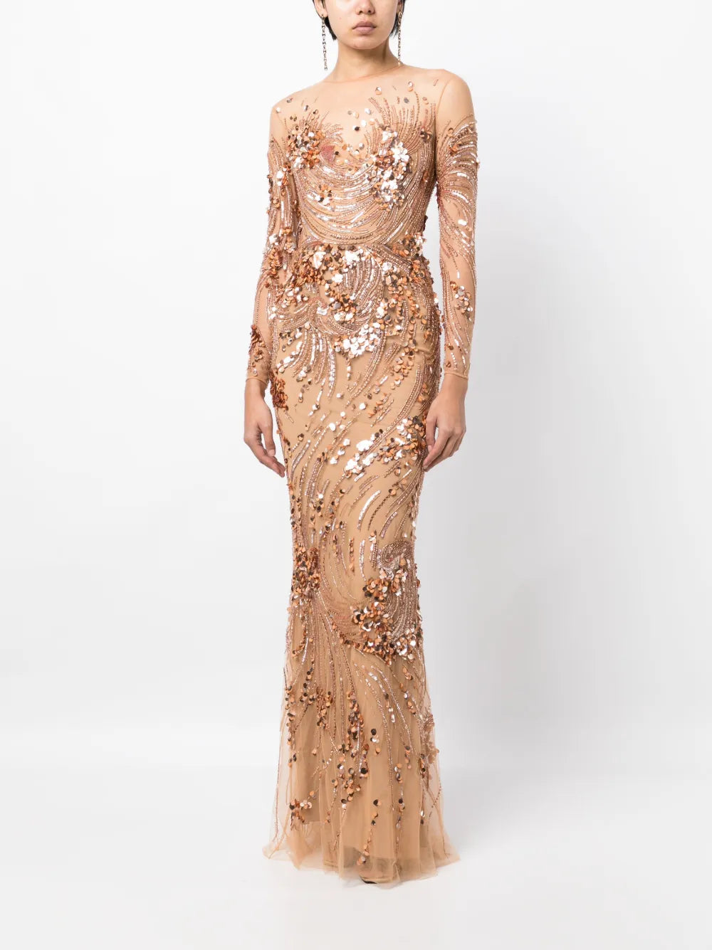 Sequin-Embellished Maxi Gown Dress