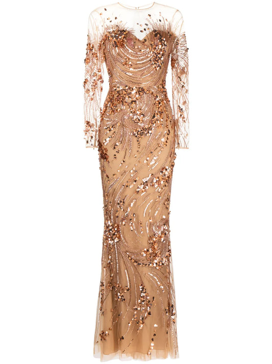 Sequin-Embellished Maxi Gown Dress