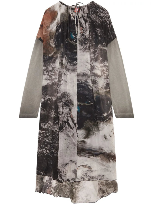 D-Lav Planet-Print Drawstring Midi Dress
