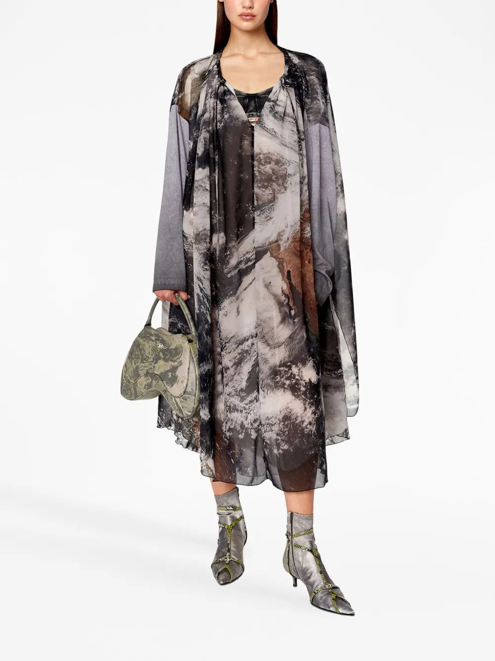 D-Lav Planet-Print Drawstring Midi Dress