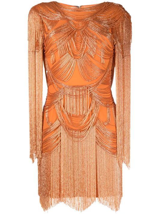 Fringe-Embellished Fitted Minidress
