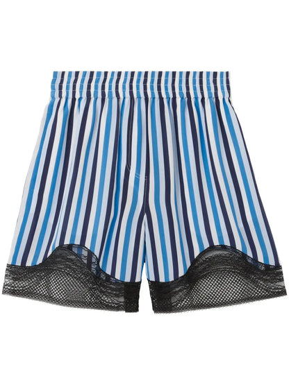 Lace-Trim Striped Silk Shorts