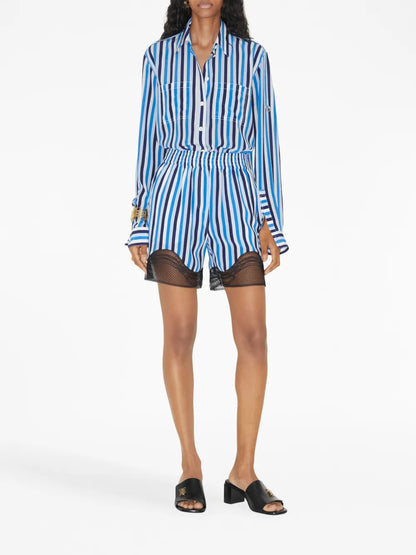 Lace-Trim Striped Silk Shorts