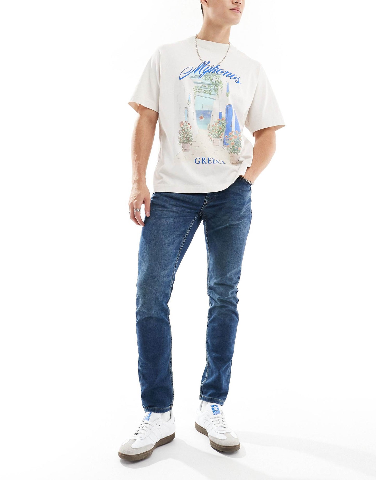 Slim Fit Mid Wash Blue Jeans
