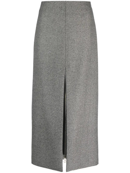Stripe-Pattern Virgin Wool Midi Skirt