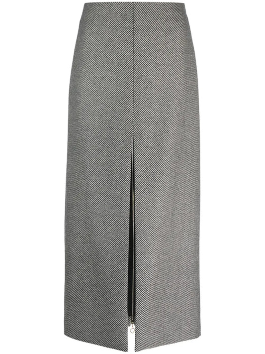 Stripe-Pattern Virgin Wool Midi Skirt