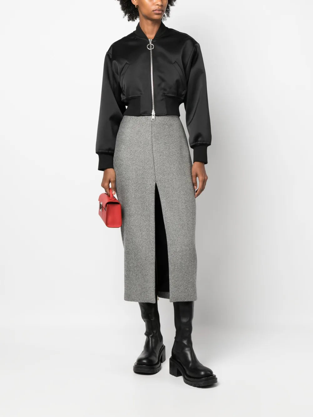 Stripe-Pattern Virgin Wool Midi Skirt