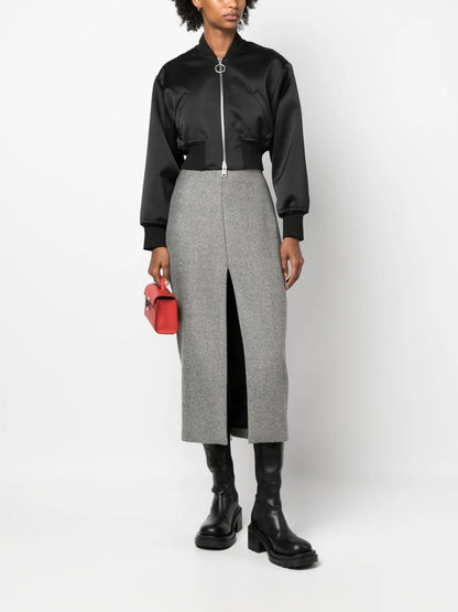 Stripe-Pattern Virgin Wool Midi Skirt
